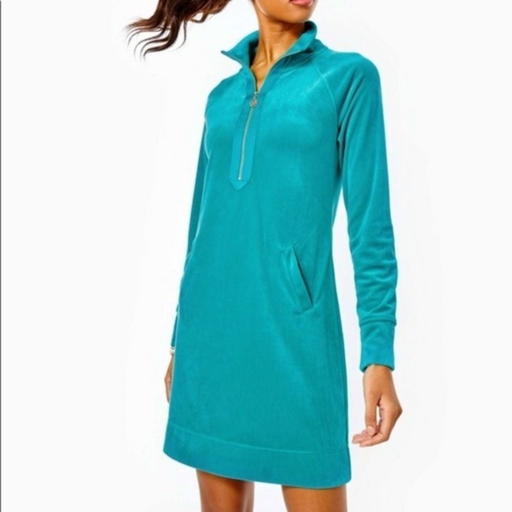 Lilly Pulitzer Skipper Velour Dress in the color Maldives Green size L